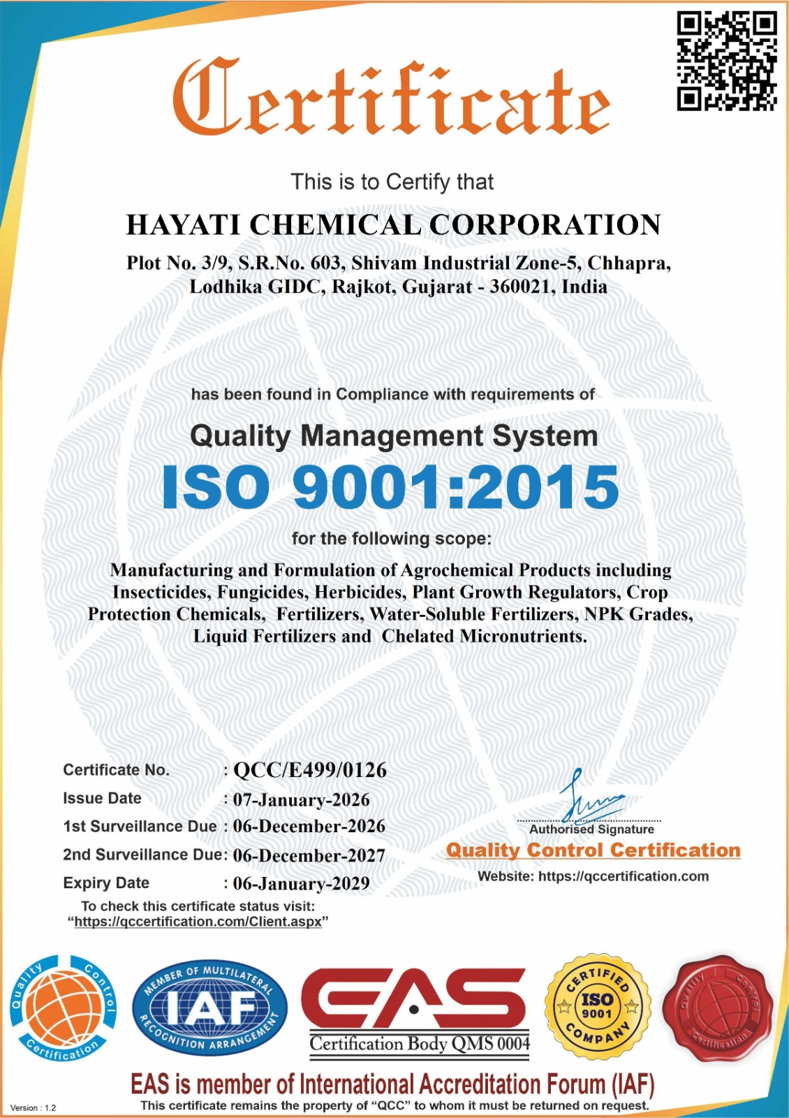 ISO 9001:2015 certificate preview